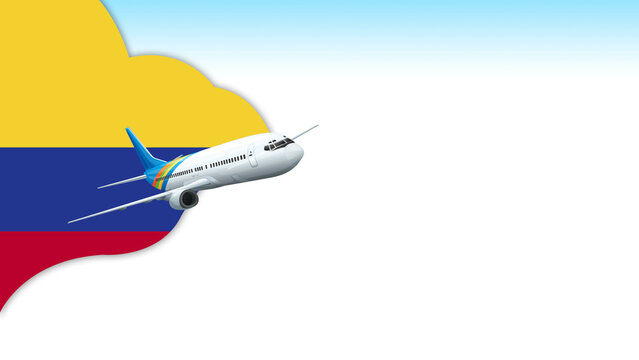 3d illustration plane with Colombia flag background for business and travel design