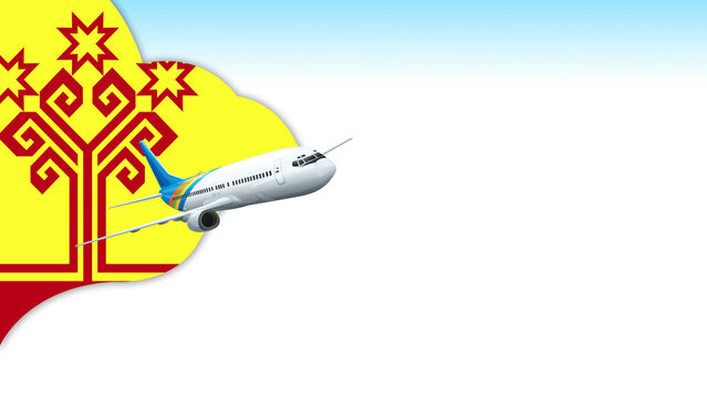 3d illustration plane with Chuvashia Island flag background for business and travel design