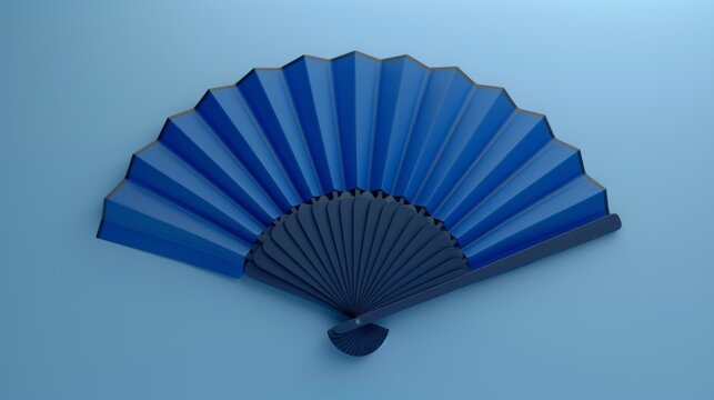 A 3D rendering of a Chinese folding fan in blue color. This is a decorative background that is suitable for weddings, performances, and special occasions.