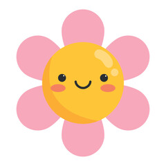 Cute cartoon smiling daisy flower character. Childish style. Vector illustration