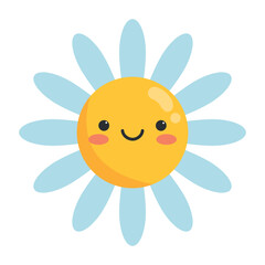 Cute cartoon smiling flower character. Childish style. Vector illustration