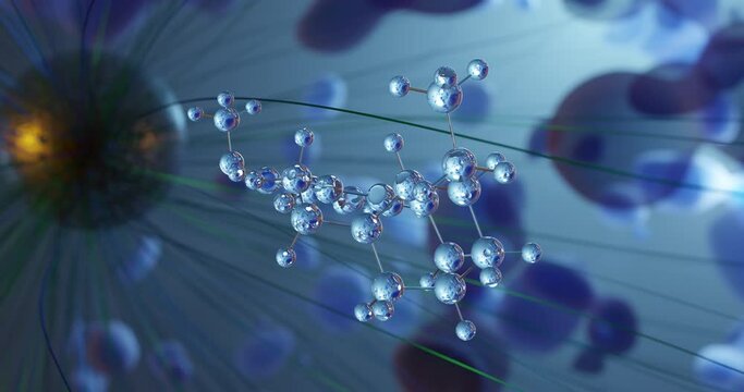 Ibogaine rotating 3d molecule, molecular structure of psychoactive substance, seamless video