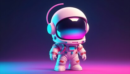 Cute Astronaut surrounded by flashing neon lights. Retro 80s style synthwave