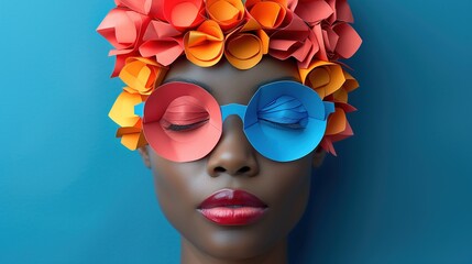 Surreal Fashion: Abstract Portrait of Black Woman with Cardboard Glasses and Hair