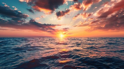 sunrise in the sea, beautiful sunrise above the sea landscape background .AI generated - obrazy, fototapety, plakaty
