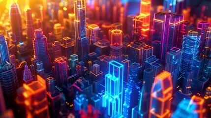 Vibrant 3D glow accentuating the energy of a bustling cityscape