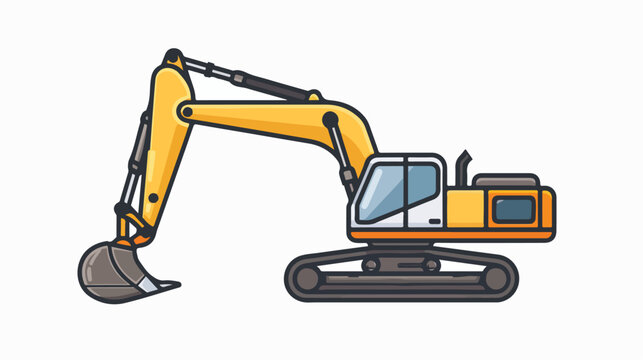 Excavator with hydraulic hammer icon in simple styl