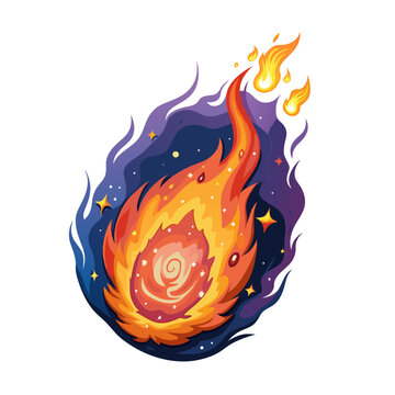 Burning meteor comet falling down fast illustration