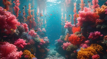 Wide Angle View Reveals the Rich Palette of Colors Adorning Vibrant Coral Reefs.