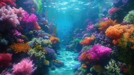 Fototapeta na wymiar Wide Angle View Reveals the Rich Palette of Colors Adorning Vibrant Coral Reefs.