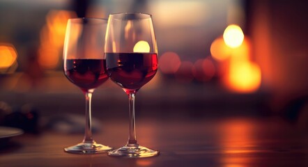 Indulge in the Celebration of Wine Tasting with Vinos. Glasses of Red Wine on Table at Eatery for Perfect Dinner and Alcohol Filled Evening