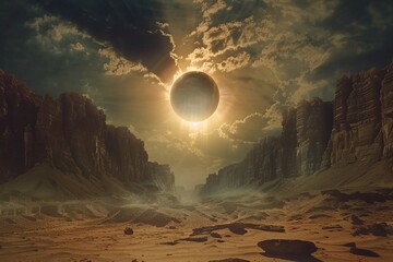The ethereal corona of the sun emerges during a total eclipse, showcased in an ultra-realistic cinematic shot worthy of a National Geographic award - obrazy, fototapety, plakaty