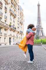 Afro-american beautiful couple in love visiting Paris