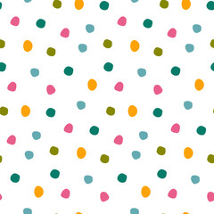 seamless pattern with colored spots on white. Childrens background, wrapping paper