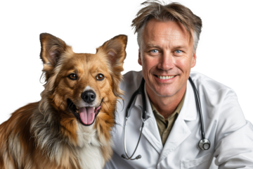 Warm and Friendly Veterinarian with a Happy Dog: Smiling Medical Professional with Pet