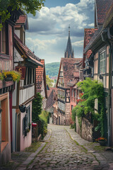 Altstadt mit Gasse und Fachwerk - Old town with alley and half-timbered houses -
