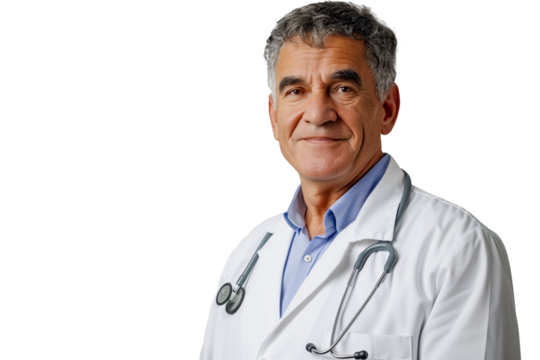 Experienced Healthcare Professional: Senior doctor with stethoscope and a warm smile