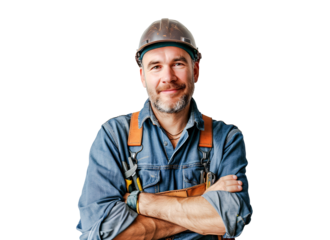 Skilled Workmanship and Reliability: Approachable electrician with tools ready for duty