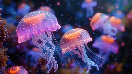 Naklejka premium Enigmatic Presence of Cannonball Jellyfish Hovering in the Deep.