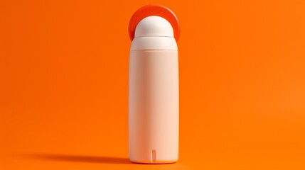 Plastic bottle of deodorant on orange background. Mockup.