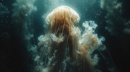 Sinister Silhouette of Jellyfish Casts a Shadow in the Depths.