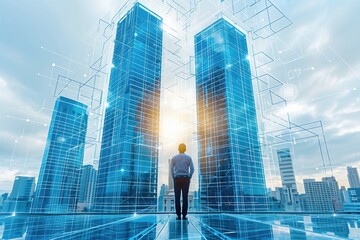 Fototapeta premium blueprinting for high-rise building projects with an image featuring architects and structural engineers designing skyscrapers and tall structures