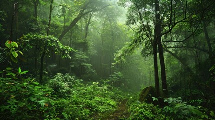 Tropical Jungle: Exploring the Selva with Verdant Green Trees and Lush Foliage - obrazy, fototapety, plakaty