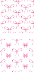 Coquette pink bow ribbon seamless pattern, elegant cute fabric print wallpaper on light background.