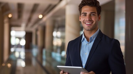 Smiling Professional Holding a Tablet