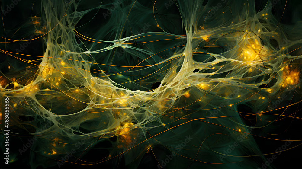 Wall mural digital green and yellow strings tangled together abstract graphic poster web page ppt background