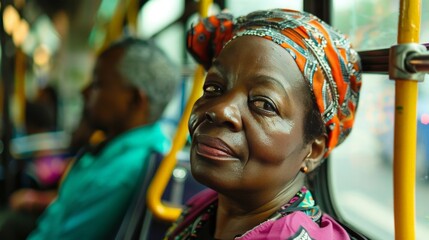 In the gentle rhythm of the bus's motion, a woman of African descent and her companion conversed with warmth, their friendship bridging cultural divides effortlessly. - obrazy, fototapety, plakaty
