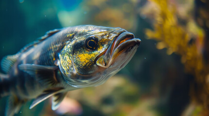 Closeup of a fish with a blurry background.Soft natural lighting