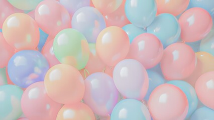Birthday balloons in faded fluor colors. - obrazy, fototapety, plakaty