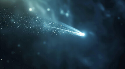 Closeup of a comet with a blurry background.Volumetric Lighting - obrazy, fototapety, plakaty