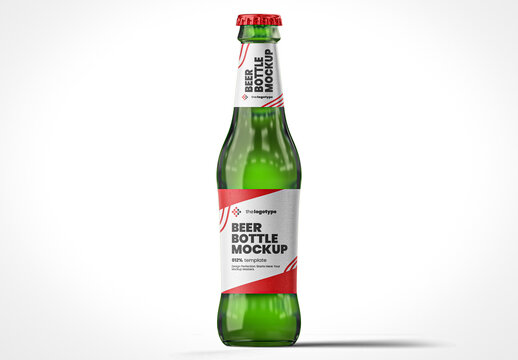 Green Beer Bottle Mockup with Red Cap