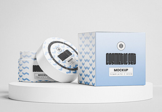 Cosmetic Jar With Box Mockup
