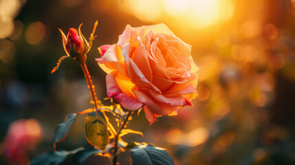 Closeup of a rose with a blurry background.Golden Hour