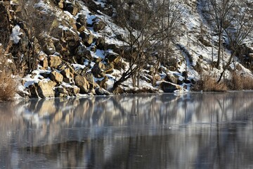 frozen lake in mountains