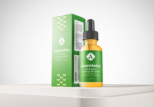 Cosmetic Dropper Bottle with Box Mockup