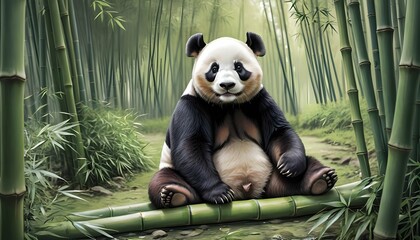 A-Giant-Panda-Sitting-In-A-Tranquil-Bamboo-Grove-