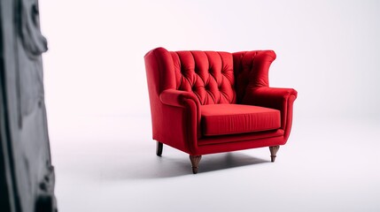 Red leather armchair on a white background. Comfortable sofa.