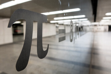 Vienna, Austria The Greek number PI is  written out in many decimals on a mirrored wall in the...