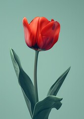 Single Red Flower On Turquoise Background