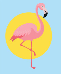 Pink flamingo vector illustration, drawing of a standing flamingo