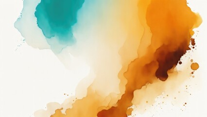 Brown, Gold and Orange, Teal, Gradient Watercolor On a White background