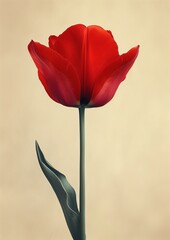 Isolated Red Tulip Against Cream Background, Wall Art