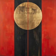 Abstract Painting of the Moon on Black and Red Grunge Wall, Background Wallpaper