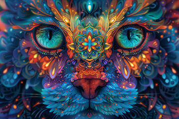 Hypnotic Lynx with Psychedelic Floral Aura