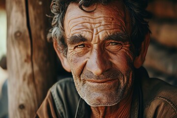 Portrait of an elderly man in the village. Close-up. - Powered by Adobe