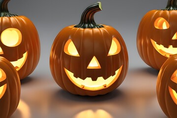Fototapeta premium a spooky collection of illuminated jack-o’-lanterns with various scary faces, perfect for Halloween themes. generative ai